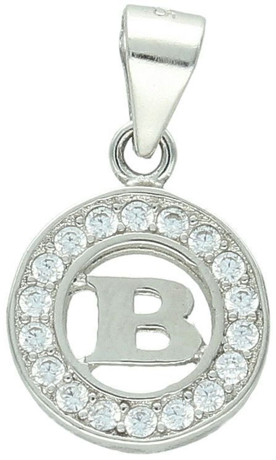 Zawieszka srebrna próba 925, Lilterka B w kółeczku zdobiona cyrkoniami DIA-ZAW-8754-B-925 Elegancka i subtelna zawieszka wykonana z wysokiej jakości srebra próby 925, przedstawiająca literkę.jpg
