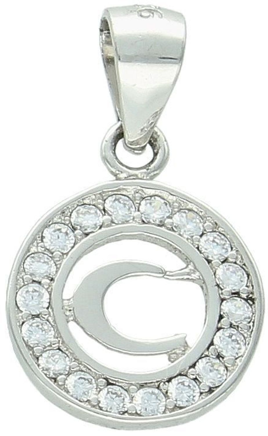 Zawieszka srebrna próba 925, Literka C w kółeczku z cyrkoniami DIA-ZAW-8754-C-925 Delikatna zawieszka wykonana z wysokiej jakości srebra próby 925, przedstawiająca literkę C w okrągłym 1.jpg
