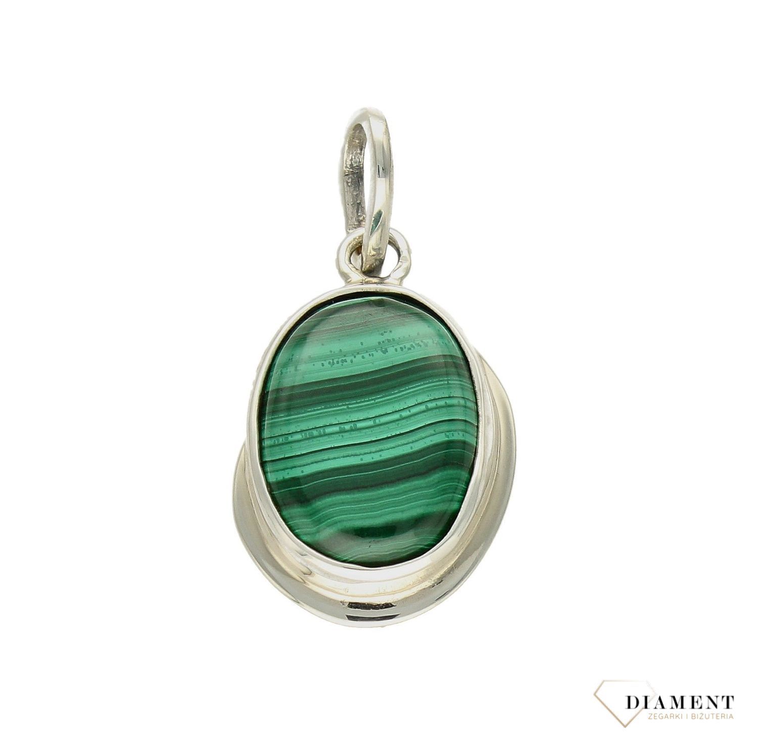 Zawieszka srebrna z naturalnym malachitem DIA-ZAW-8992-925. Srebrna zawieszka z malachitem wykonana z najwyższej jakości kruszcu próby 925. Taka zawieszka będzie doskonałym prezentem dla kobiet gustujących w okazałych dodatkac (1).jpg