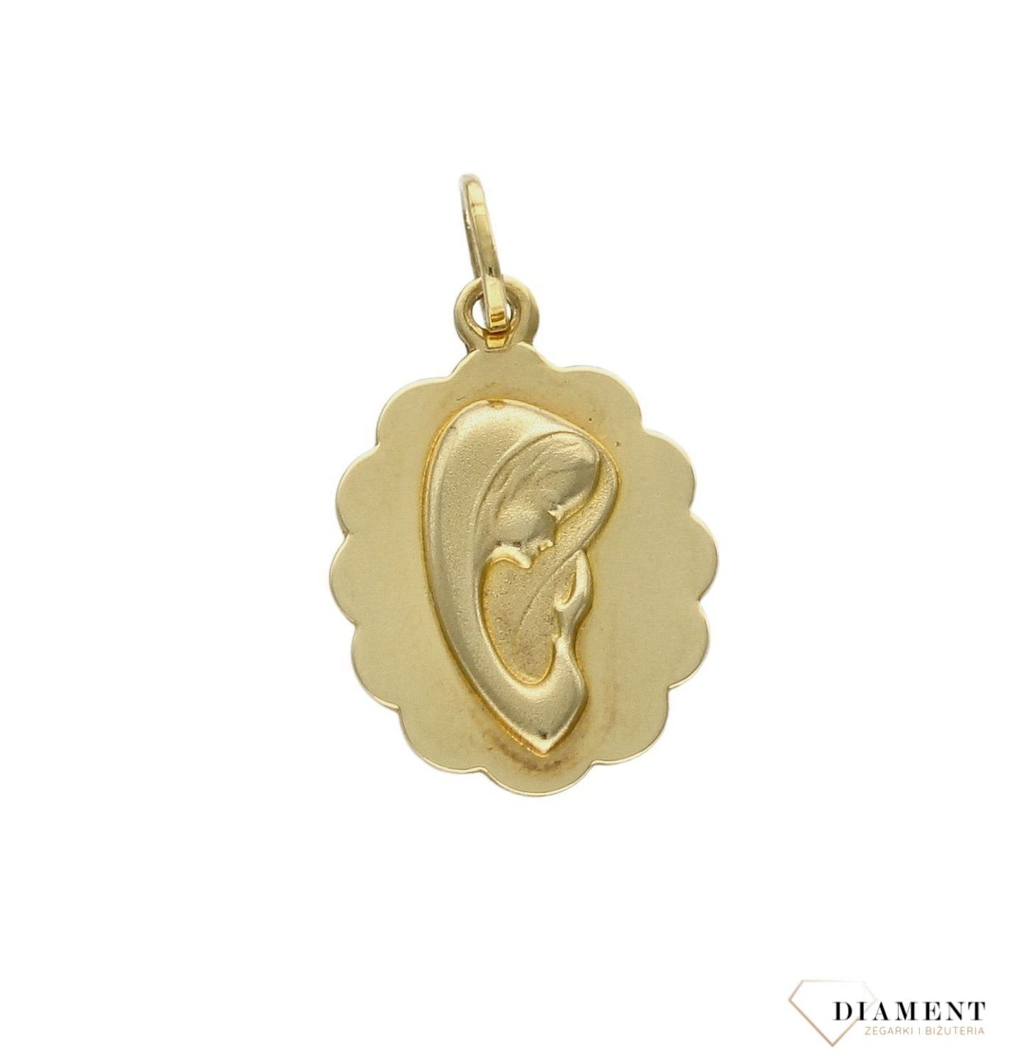 Złota zawieszka 585 medalik z wizerunkiem Matki Boskiej DIA-ZAW-9009-585. Medalik będący wspaniałą pamiątką i prezentem z okazji chrztu, komunii czy bierzmowania. Biżuteria sakralna. Metalik z Maryją..jpg