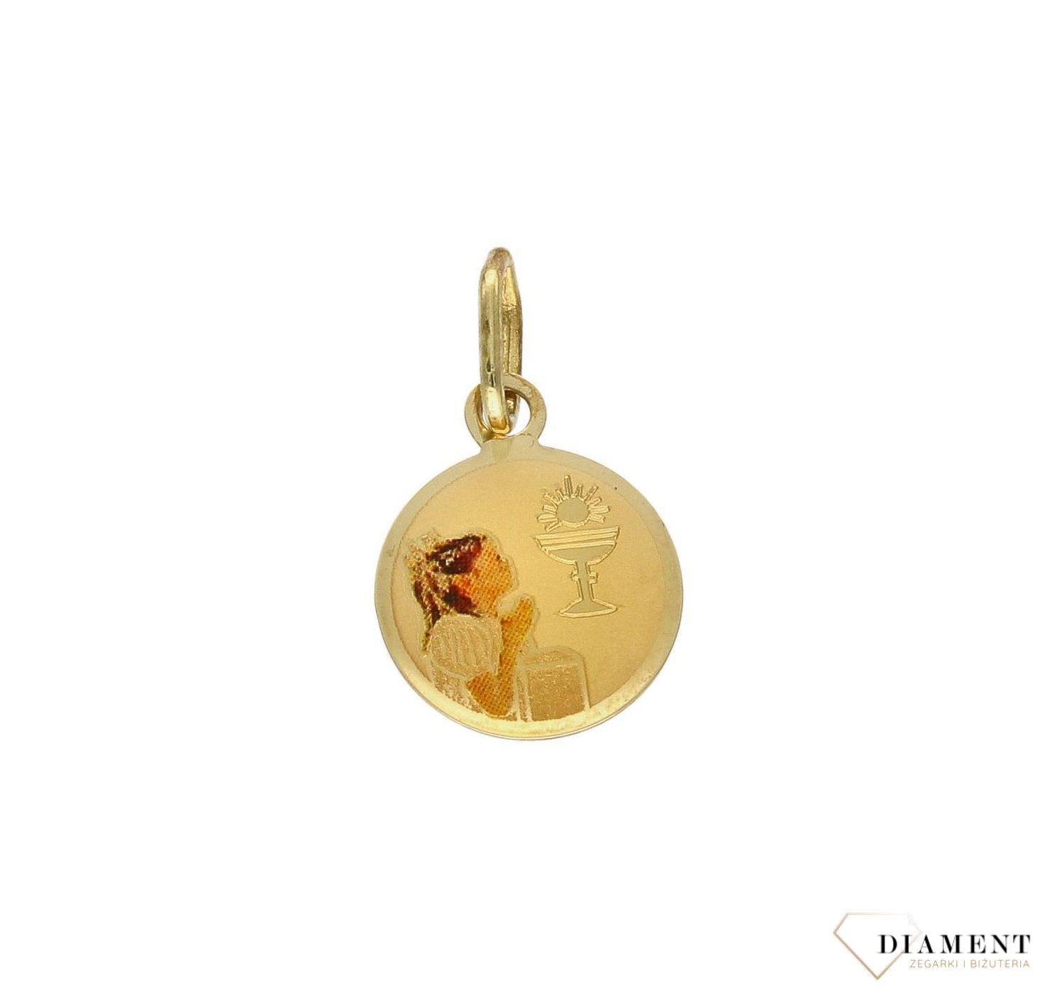 Złoty medalik 585 komunijny dla dziewczynki Pamiątka I Komunii DIA-ZAW-9032-585. Prezent na komunię. Zawieszka z okazji Pierwsze.jpg