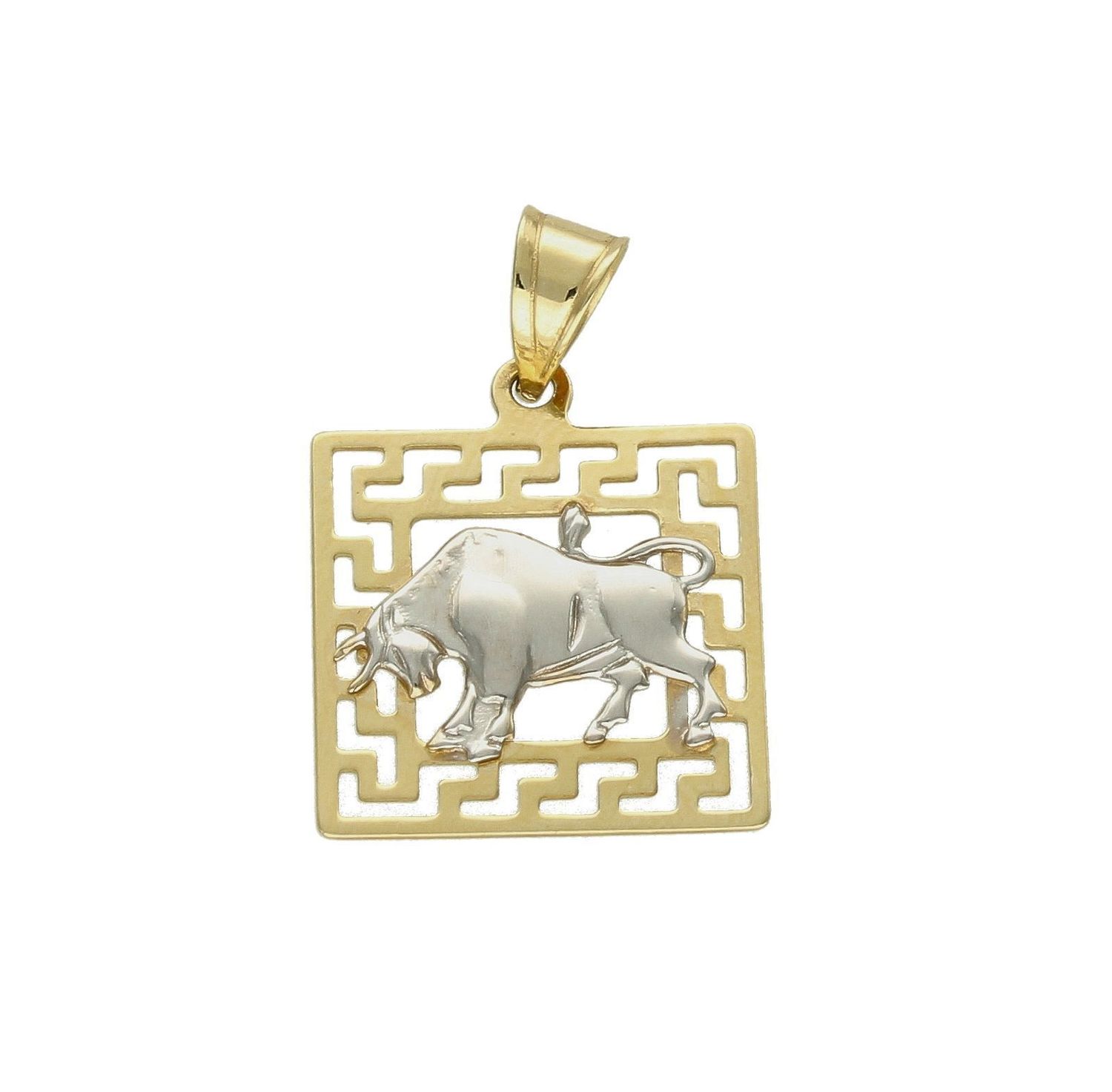 Złota zawieszka 585 znak zodiaku Byk z dodatkiem białego złota DIA-ZAW-9076-585.  Złota zawieszka z symbolem znaku zodiaku - BYK. Zodiakalne byki to osoby urodzone w dniach 20 kwietnia - 20 maja. Złota zawieszka ze znakiem zod.jpg