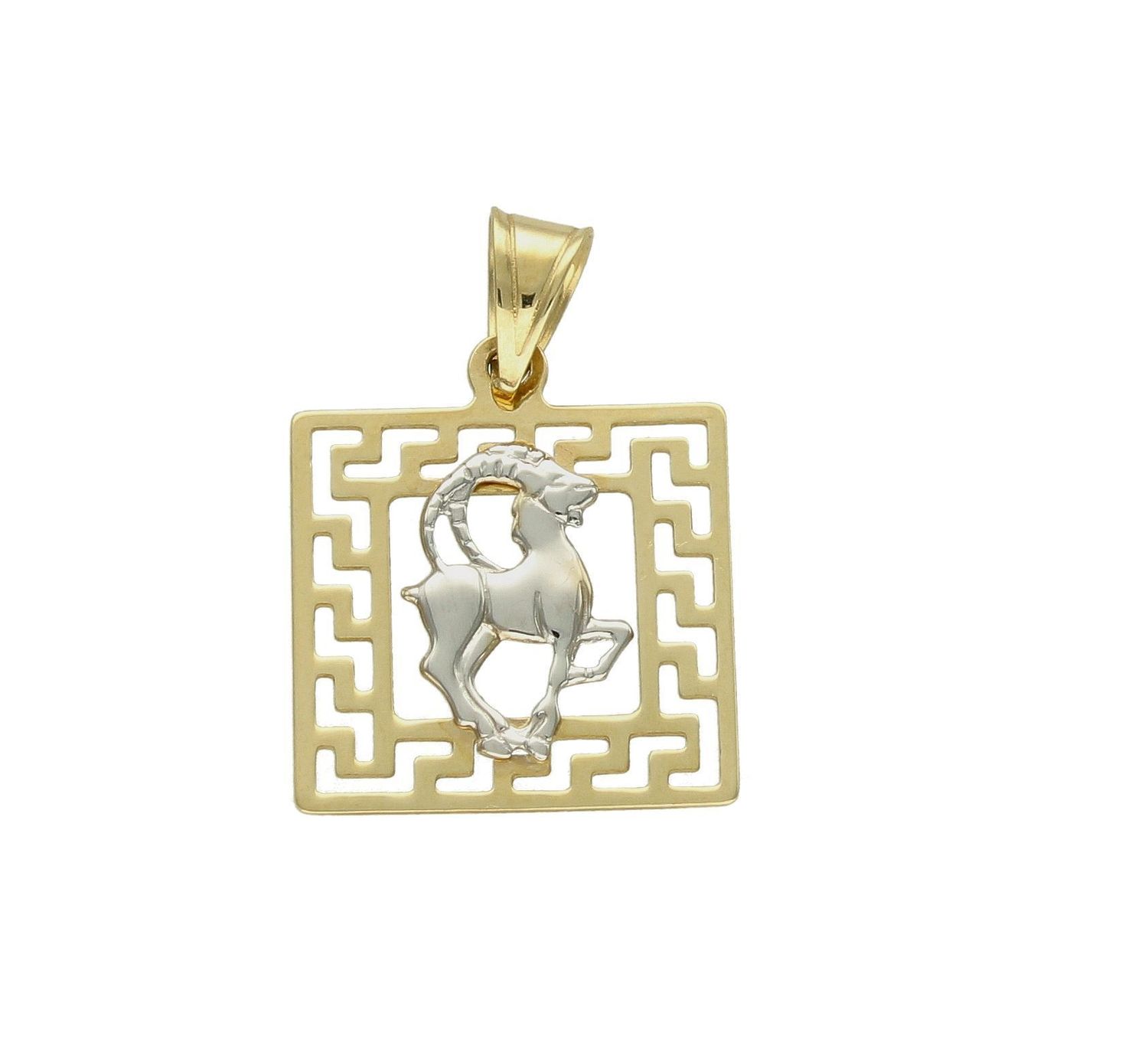 Złota zawieszka 585 znak zodiaku Koziorożec z dodatkiem białego złota DIA-ZAW-9077-585. Złota zawieszka z symbolem znaku zodiaku - KOZIOROŻEC. Zodiakalne koziorożce to osoby urodzone w dniach 22 grudnia -19 stycznia. Na prezen.jpg