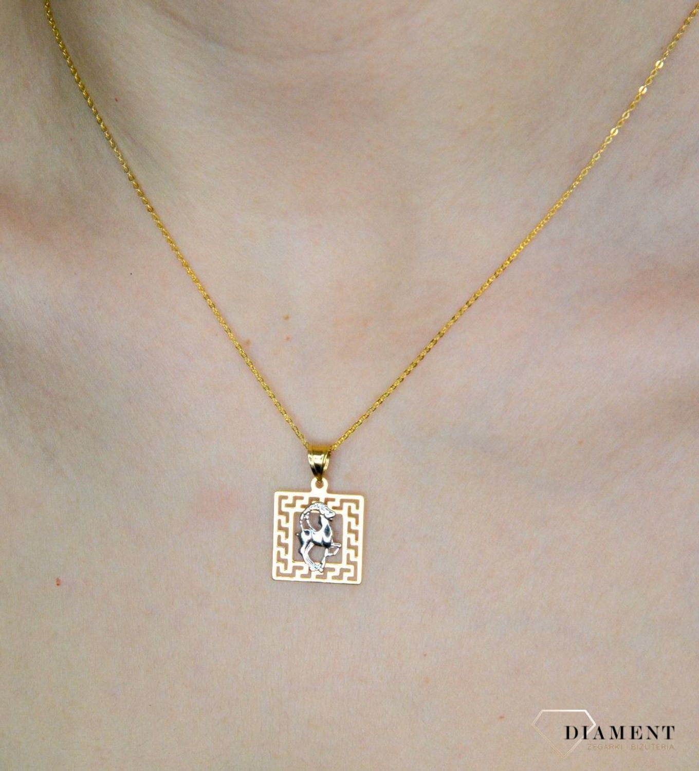 Złota zawieszka 585 znak zodiaku Koziorożec z dodatkiem białego złota DIA-ZAW-9077-585. Złota zawieszka z symbolem znaku zodiaku - KOZIOROŻEC. Zodiakalne koziorożce to osoby urodzone w dniach 22 grudnia -19 stycznia. Na prezen.jpg