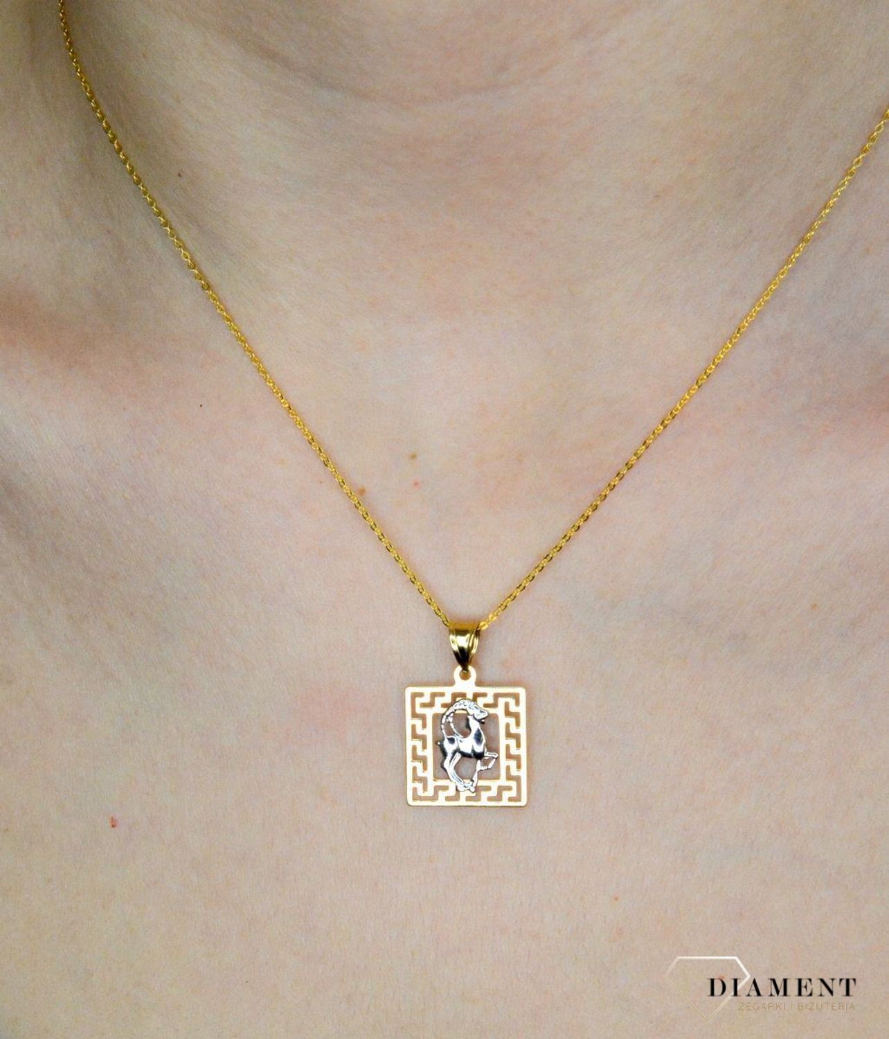Złota zawieszka 585 znak zodiaku Koziorożec z dodatkiem białego złota DIA-ZAW-9077-585. Złota zawieszka z symbolem znaku zodiaku - KOZIOROŻEC. Zodiakalne koziorożce to osoby urodzone w dniach 22 grudnia -19 stycznia. Na prezen.jpg