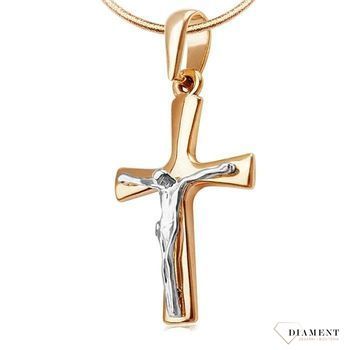 Złoty wisiorek krzyżyk z wizerunkiem Pana Jezusa to biżuteria sakralna, która sprawdzi się jako prezent na takie okazje jak chrzest, bierzmowanie czy komunia..jpg
