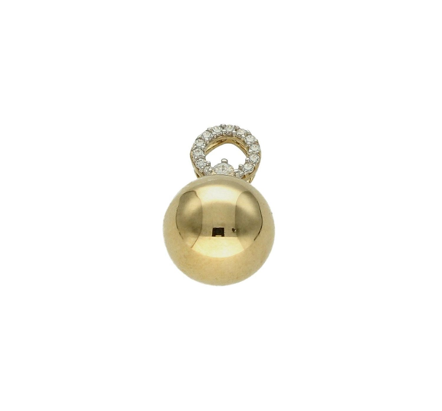 Złota zawieszka 333 kulka z cyrkoniami DIA-ZAW-9143-333. Piękny, złoty wisiorek o ciekawym i modnym wzorze kulki z ozdobnymi cyrkoniami wykonana z żółtego 8-karatowego złota z wysokiej próby 333. Złota zawieszka na prezent (.jpg