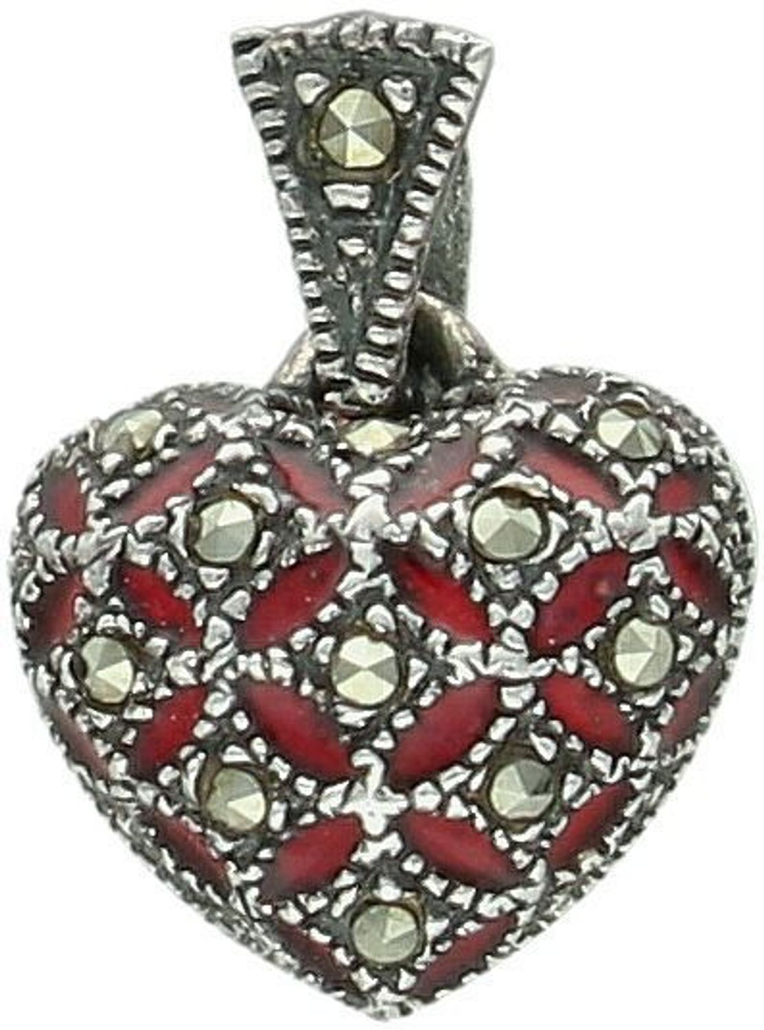 Zawieszka srebrna próba 925, serduszko markazyty DIA-ZAW-9404-925 Delikatna i pełna uroku zawieszka w kształcie serduszka, wykonana z wysokiej jakości srebra próby 925, ozdobiona markazytami..jpg