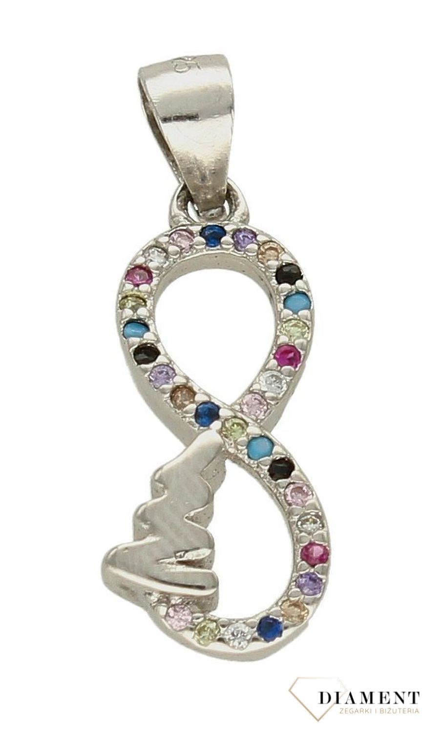 Srebrna zawieszka nieskończoność z kolorowymi cyrkoniami DIA-ZAW-9423-925d.jpg