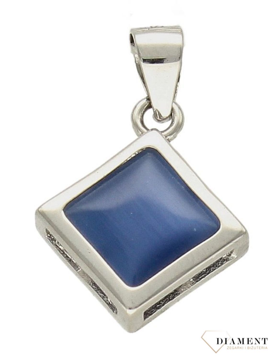 Srebrna zawieszka niebieski kwadracik DIA-ZAW-9424-925d.jpg