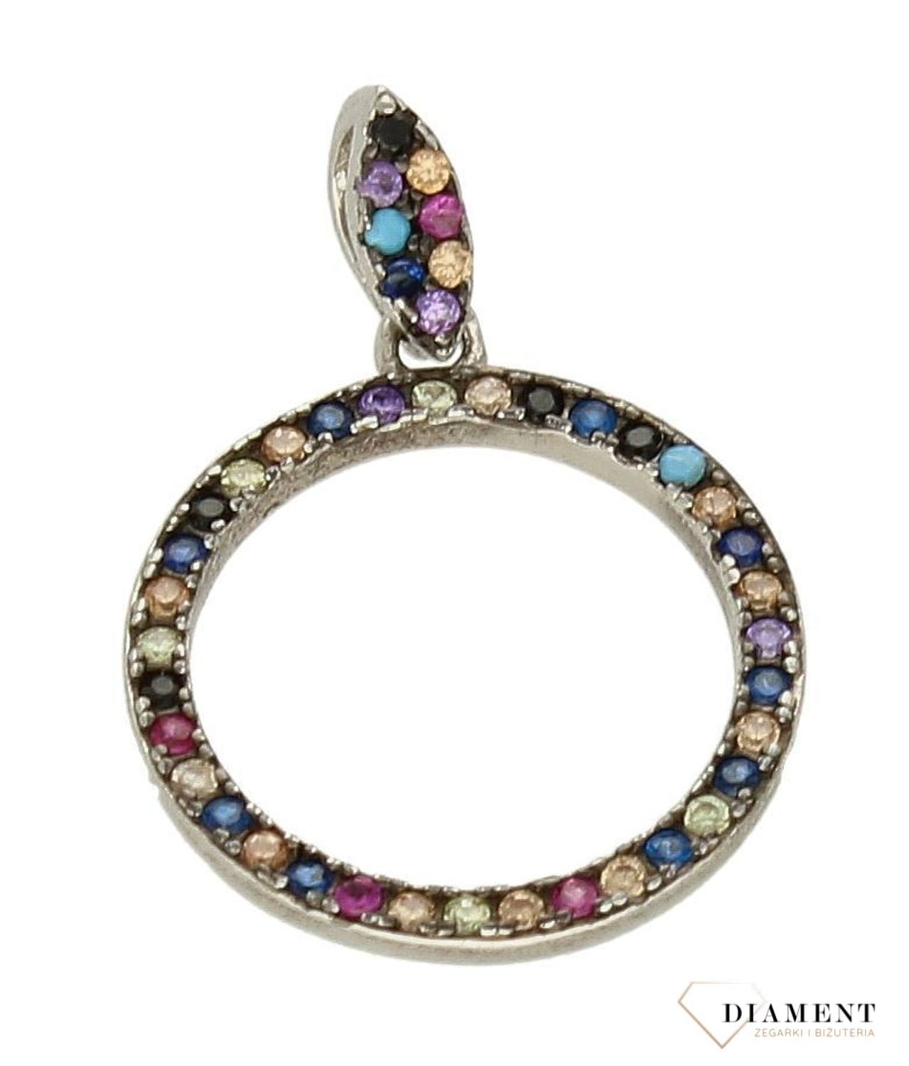 Srebrna zawieszka kółko z kolorowymi cyrkoniami DIA-ZAW-9425-925d.jpg