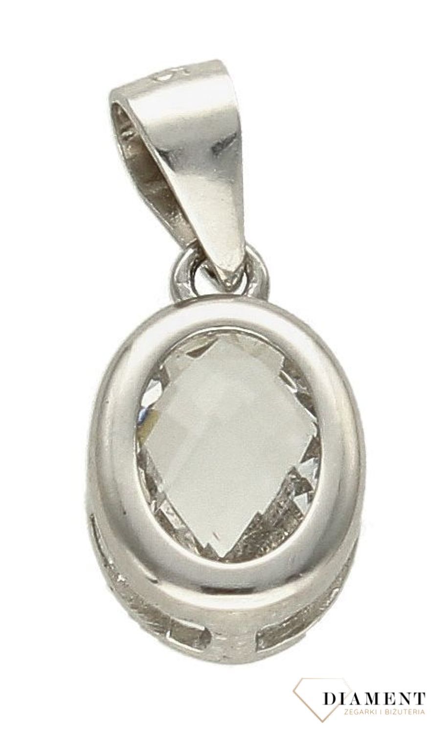 Srebrna zawieszka damska owalna z białą cyrkonią DIA-ZAW-9426-925d.jpg