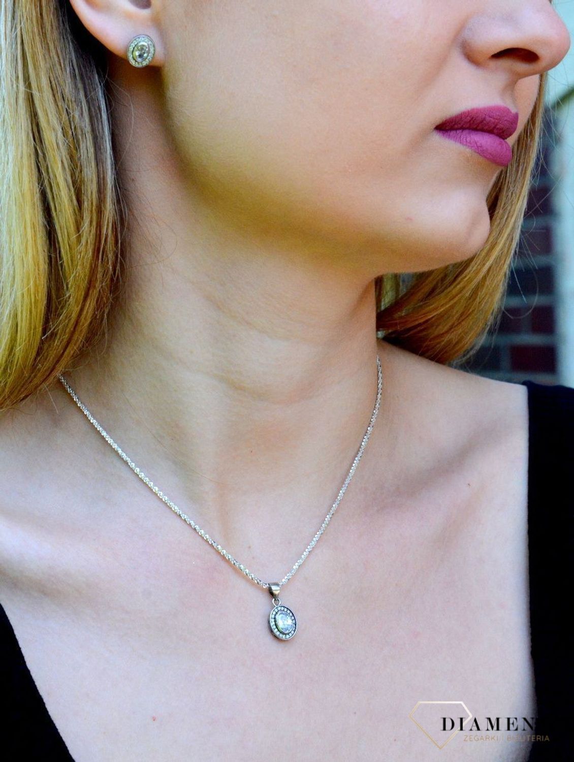 Srebrna zawieszka owalna damska cyrkonie DIA-ZAW-9436-925d.jpg