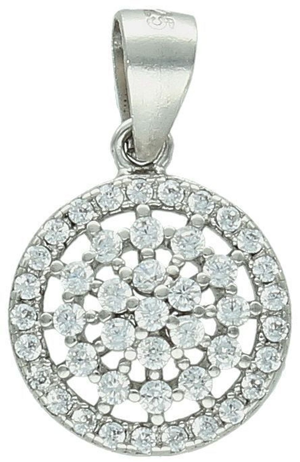 Zawieszka srebrna okrągła z białymi cyrkoniami próba 925, DIA-ZAW-9450-925 Subtelna i elegancka zawieszka srebrna w kształcie koła to klasyka w najlepszym wydaniu. 1.jpg