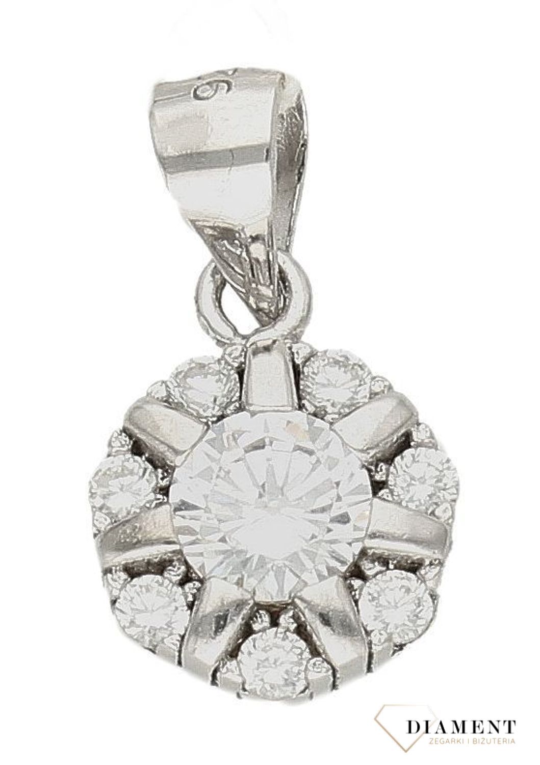 Srebrna zawieszka damska okrągła z cyrkoniami DIA-ZAW-9458-925fd.jpg