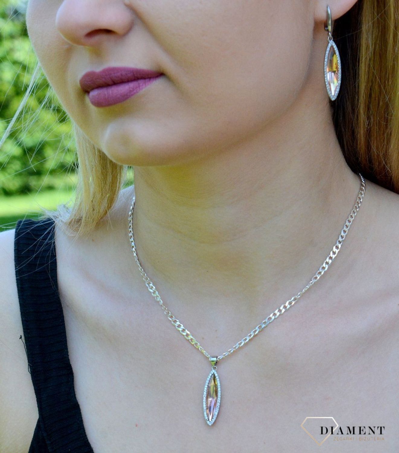 Srebrna zawieszka długi sopelek w łososiowym kolorze DIA-ZAW-9464-925d.jpg