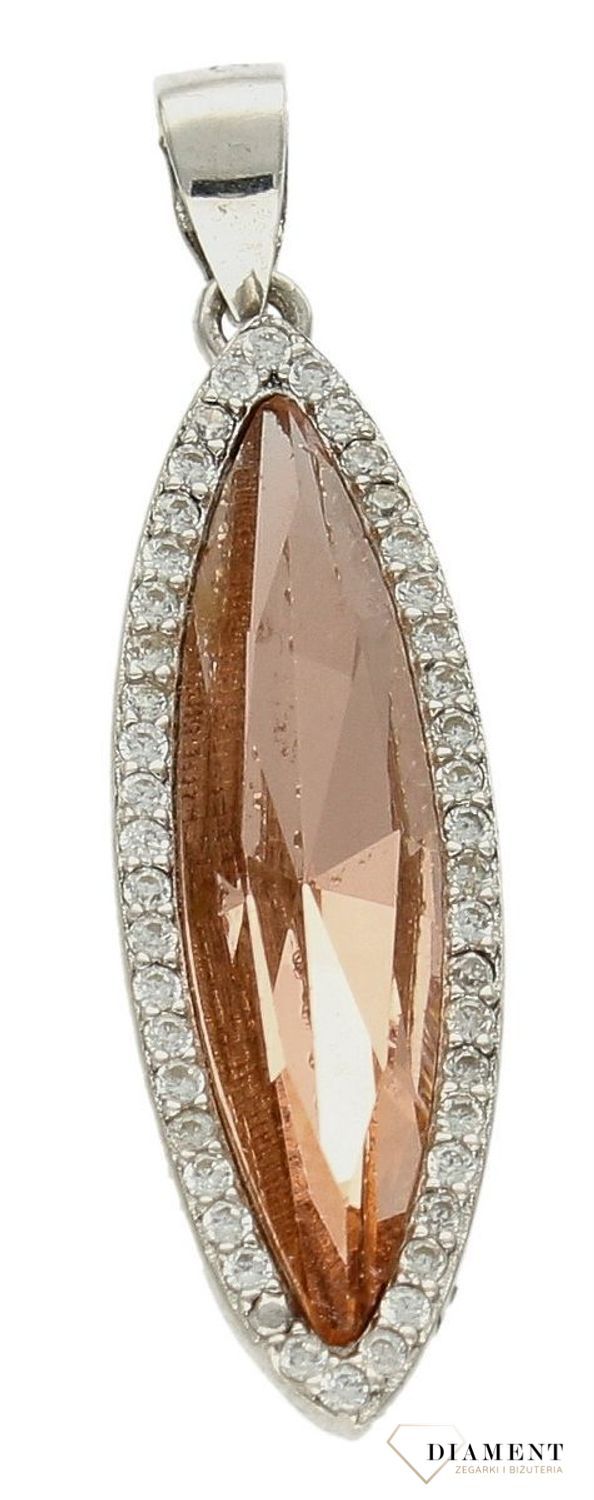 Srebrna zawieszka długi sopelek w łososiowym kolorze DIA-ZAW-9464-925d.jpg