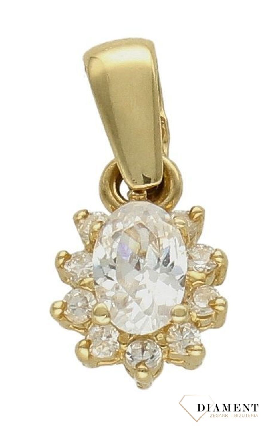 Złota zawieszka 585 owalny kwiatek z dużą cyrkonią DIA-ZAW-9479-585d.jpg