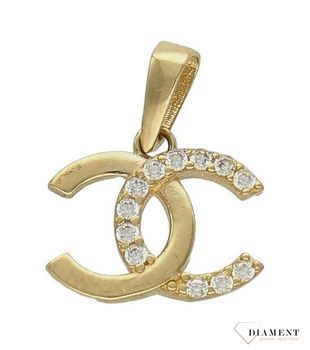 Złota zawieszka 585 o wzorze chanel z cyrkoniami DIA-ZAW-9706-585sd.jpg