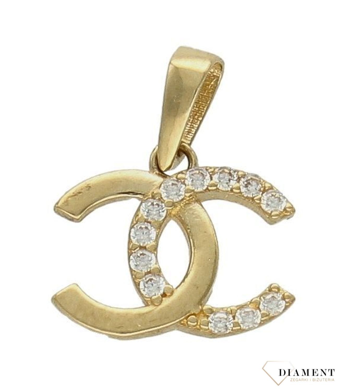 Złota zawieszka 585 o wzorze chanel z cyrkoniami DIA-ZAW-9706-585sd.jpg