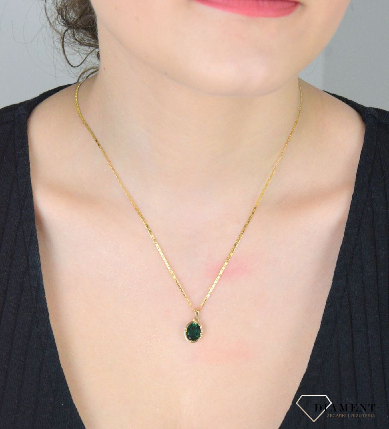Złota zawieszka 585  z zieloną cyrkonią DIA-ZAW-9763-585b.jpg