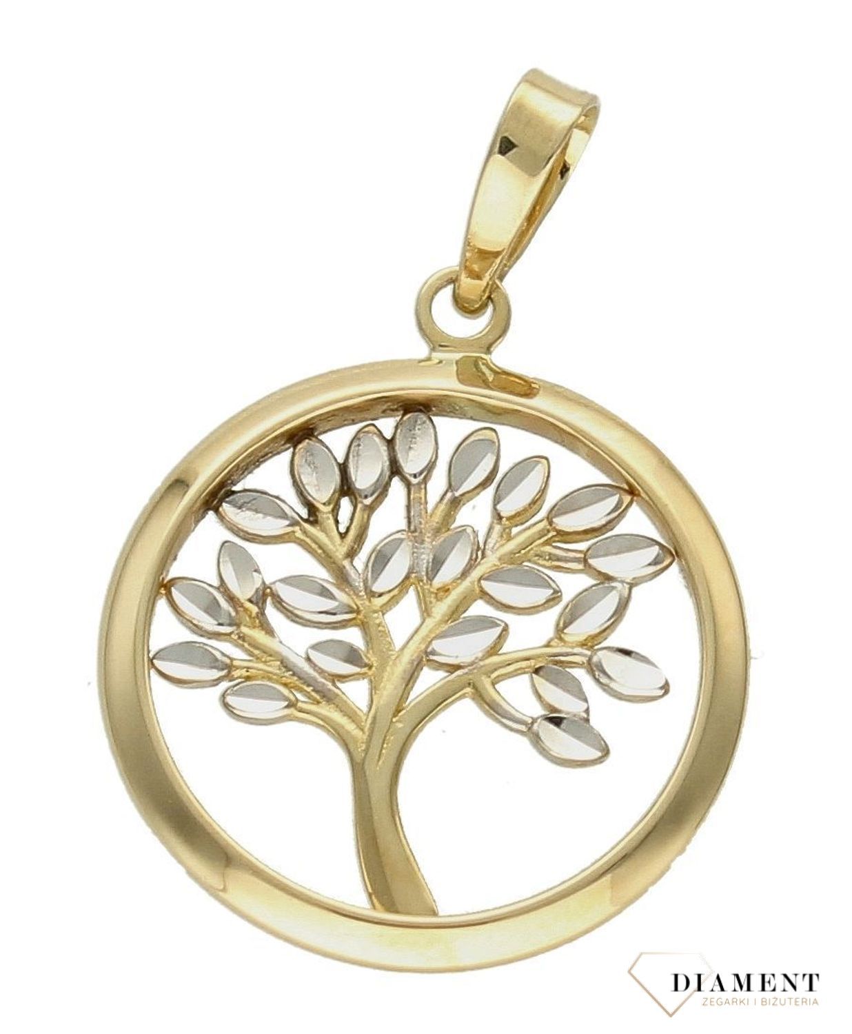 Zawieszka 585 drzewko szczęścia z żółtym i białym złotem DIA-ZAW-9768-585sd.jpg