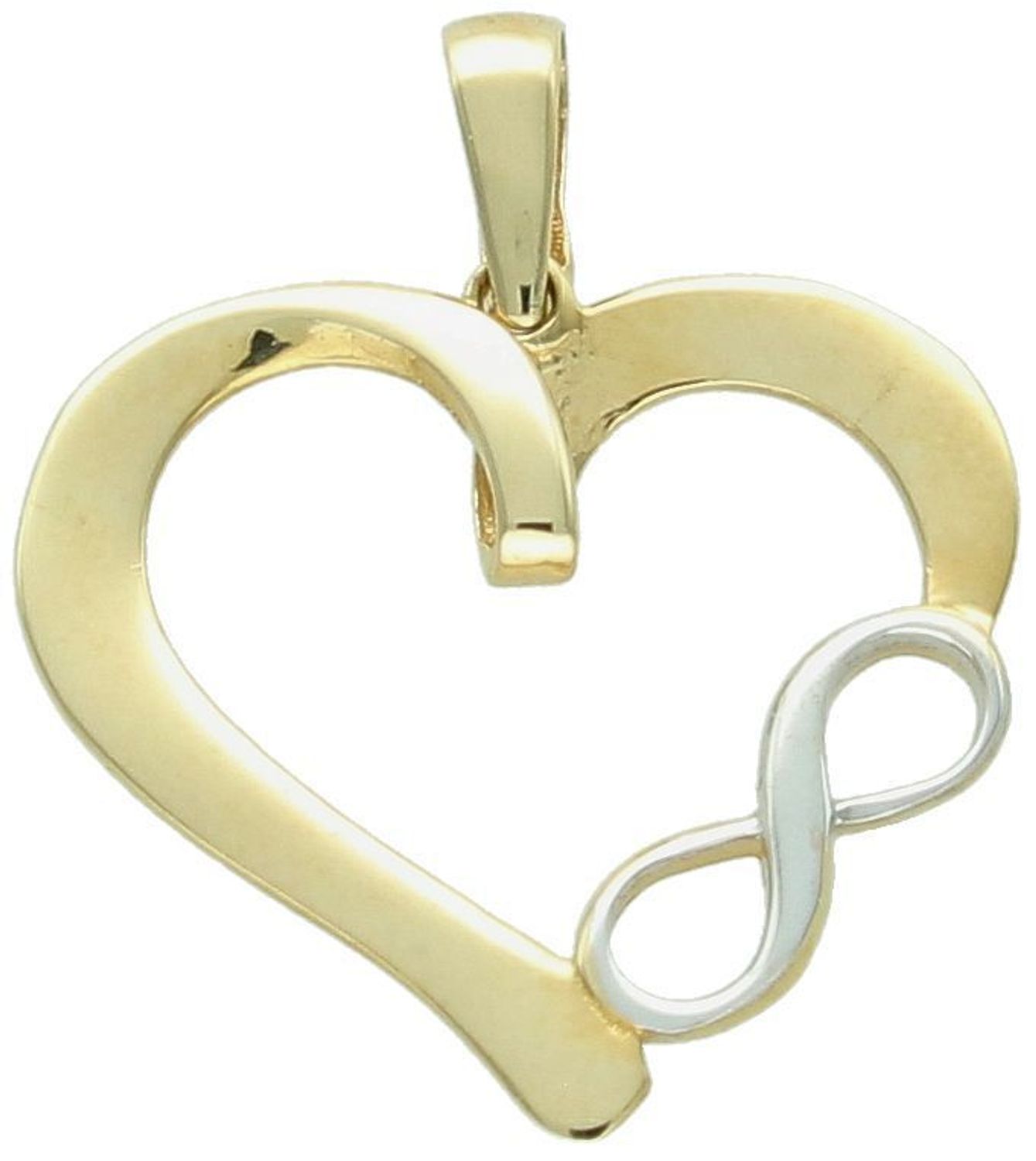 Złota zawieszka próby 585 w kształcie serca z symbolem nieskończoności. Symbolizuje miłość i wieczność. Waga 1,19 g. Subtelna biżuteria na1.jpg