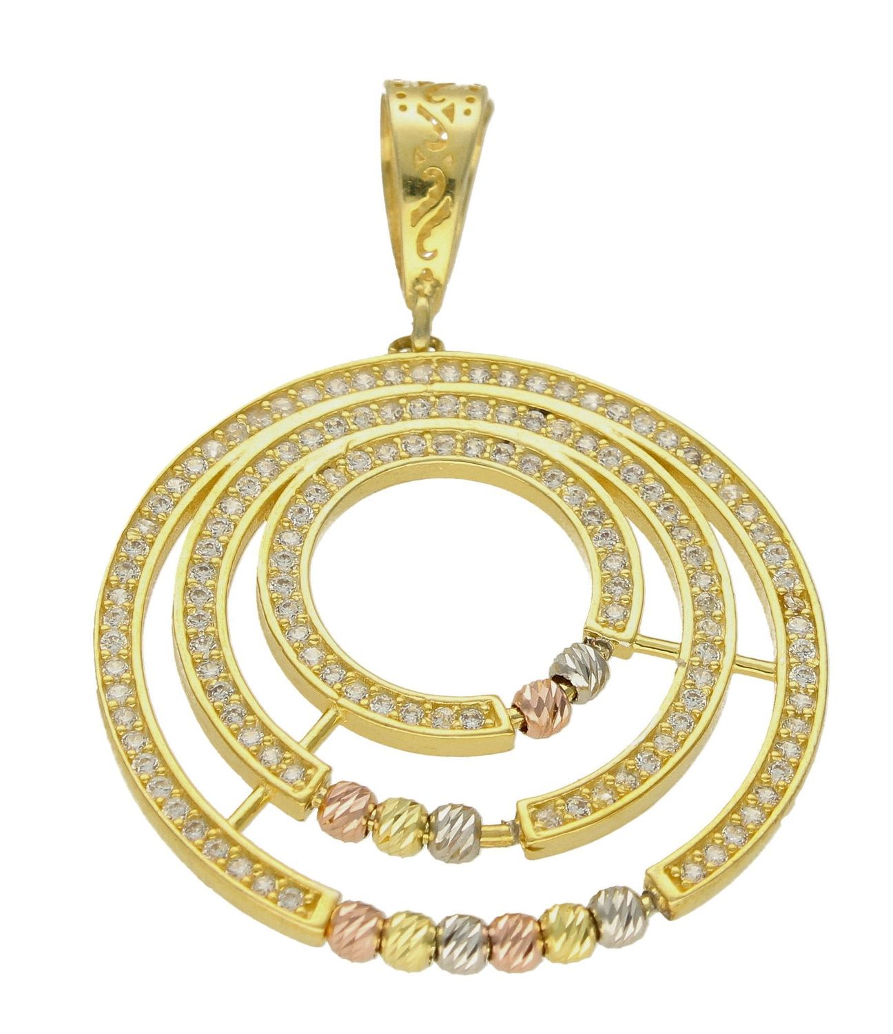 Srebrna zawieszka okrągła pozłacana z cyrkoniami DIA-ZAW-9992-925. Srebrna zawieszka damska okrągła. Zawieszka srebrna damska pozłacana z cyrkoniami. Zawieszka pozłacana o okrągłym kształcie idealna na lato. Zawieszka idealny.jpg