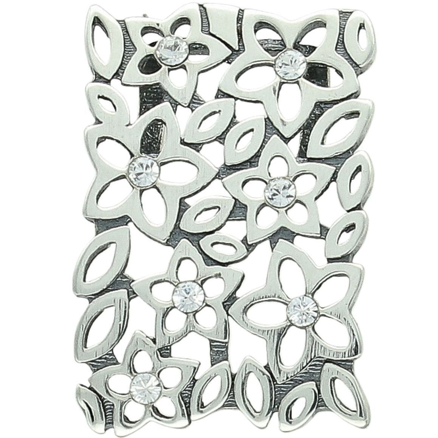 Elegancka srebrna zawieszka damska w kształcie prostokąta, zdobiona drobnymi kwiatkami i cyrkoniami. Wykonana ze srebra próby 925 o wadze 2,97 g. Idealna na prezent.1.jpg