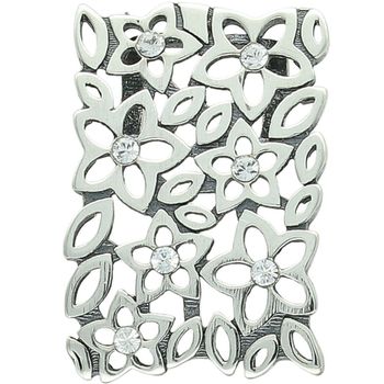 Elegancka srebrna zawieszka damska w kształcie prostokąta, zdobiona drobnymi kwiatkami i cyrkoniami. Wykonana ze srebra próby 925 o wadze 2,97 g. Idealna na prezent.1.jpg