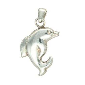 Urocza srebrna zawieszka damska w kształcie delfina, wykonana ze srebra próby 925. Lekka i elegancka biżuteria o wadze 2,63 g, idealna na prezent.2.jpg