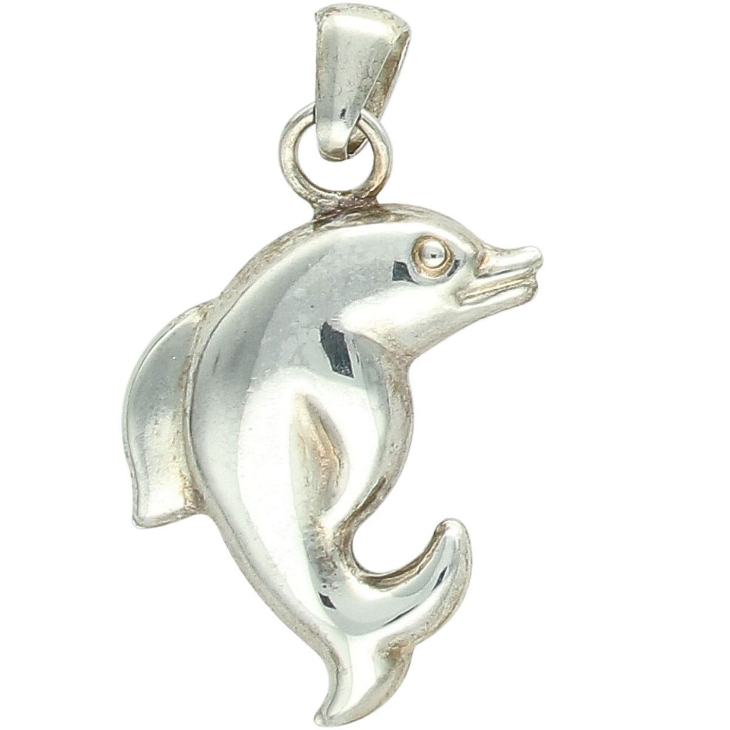 Urocza srebrna zawieszka damska w kształcie delfina, wykonana ze srebra próby 925. Lekka i elegancka biżuteria o wadze 2,63 g, idealna na prezent.1.jpg