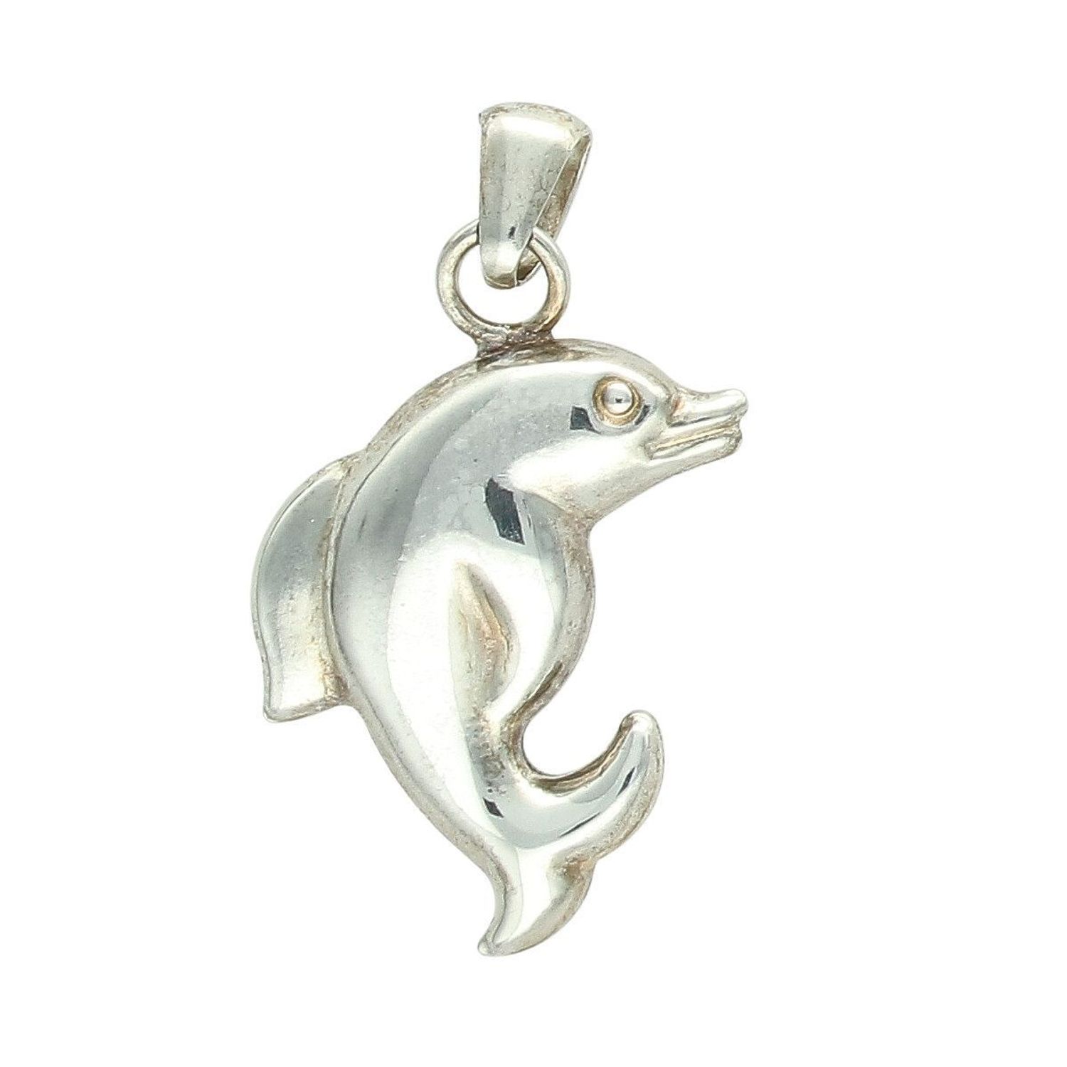 Urocza srebrna zawieszka damska w kształcie delfina, wykonana ze srebra próby 925. Lekka i elegancka biżuteria o wadze 2,63 g, idealna na prezent.1.jpg