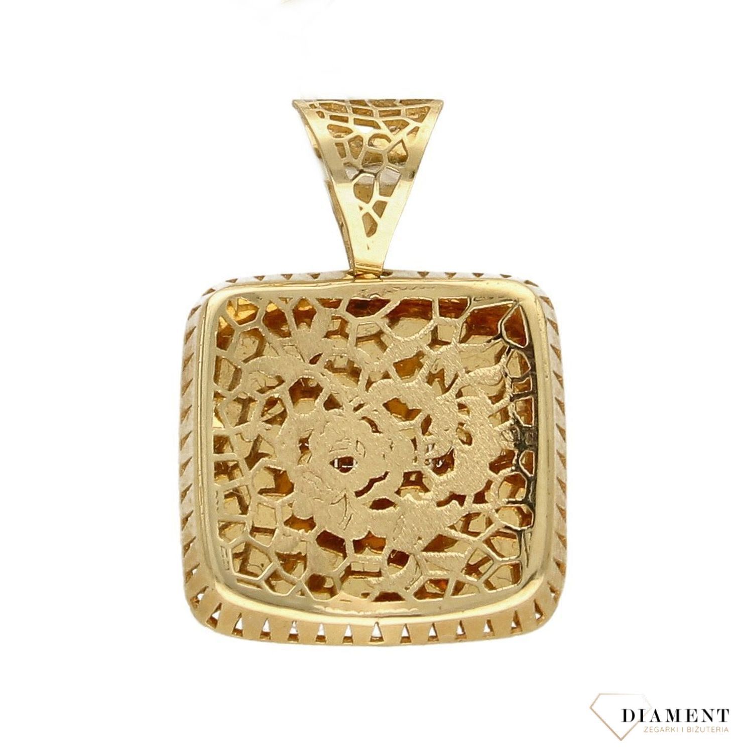Złota zawieszka kwadrat z ażurowym zdobieniem FL83.jpg