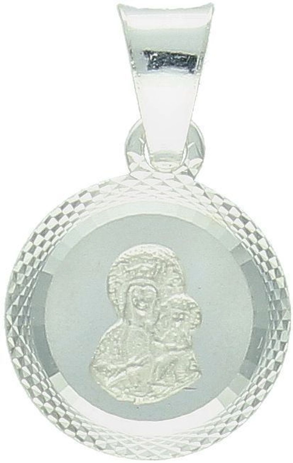 Zawieszka srebrna próby 925 – medalik Matka Boska z Dzieciątkiem. Wymiary 2,0x1,2 cm, waga 1,06 g. Symbol wiary i duchowej opieki.1.jpg