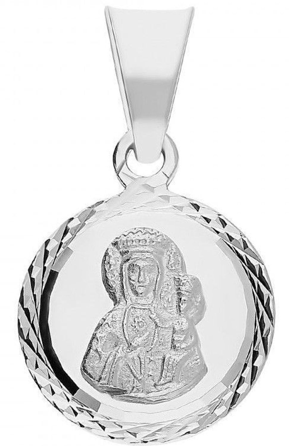 Srebrny medalik okrągły Matka Boska Częstochowska.  Srebrny medalik święty. Medalik srebrny z Matką Boską Częstochowską. Medalik srebrny okrągły . Medalik srebrny na komunię. Medalik srebrny na prezent..jpg