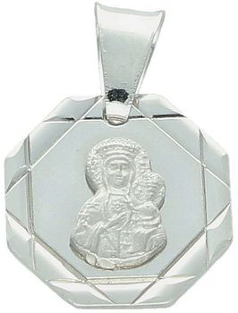 Srebrna zawieszka – medalik z Matką Boską i Dzieciątkiem, wykonana ze srebra próby 925. Klasyczny wzór o wymiarach 1,7 x 1,2 cm. Model DIA-ZAW-GMD152R-925 – symbol wiary i ochrony.1.jpg