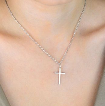 Zawieszka srebrna próby 925 w formie gładkiego krzyża. Wymiary 3,0x1,5 cm, waga 0,61 g. Klasyczny, minimalistyczny symbol wiary (5).JPG