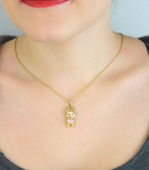 Zawieszka złota 585 Labubu zdobiona różowymi i złotymi cyrkoniami. Elegancka i oryginalna biżuteria o wadze 2,89 g. Idealna na prezent dla wyjątkowej kobiety (2).JPG