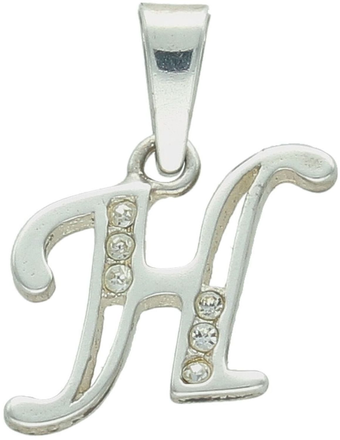 Srebrna zawieszka z literką H DIA-ZAW-LITERKA-H5-925 Subtelna i elegancka zawieszka srebrna w kształcie wielkiej, pisanej literki „H”, ozdobiona błyszczącymi cyrkoniami, które dodają jej wyjątko.jpg
