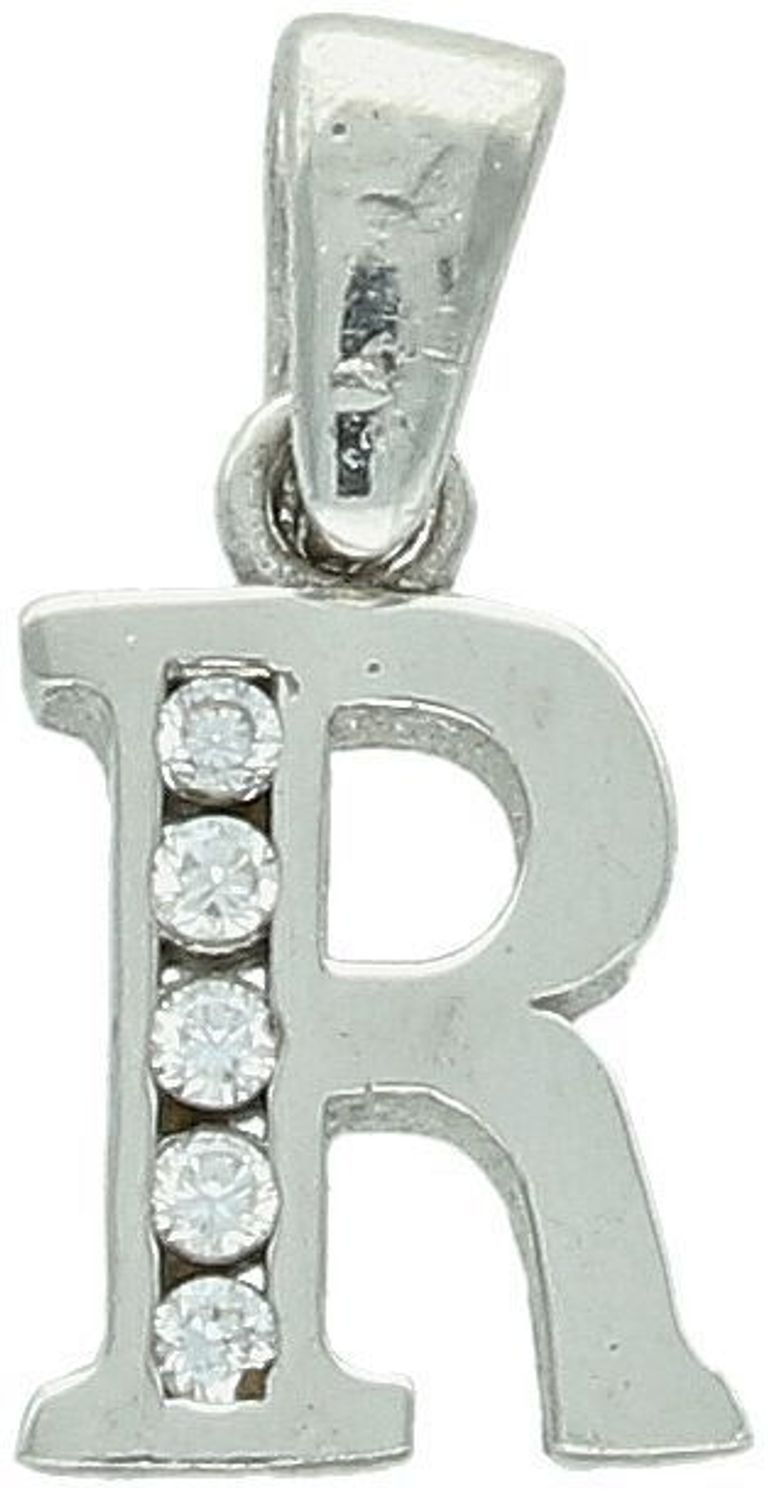 Zawieszka srebrna próba 925, literka R z cyrkoniami DIA-ZAW-LITERKA-R-925 Elegancka zawieszka w kształcie literki R, wykonana z wysokiej jakości srebra próby 925, ozdobiona drobnymi, 1.jpg