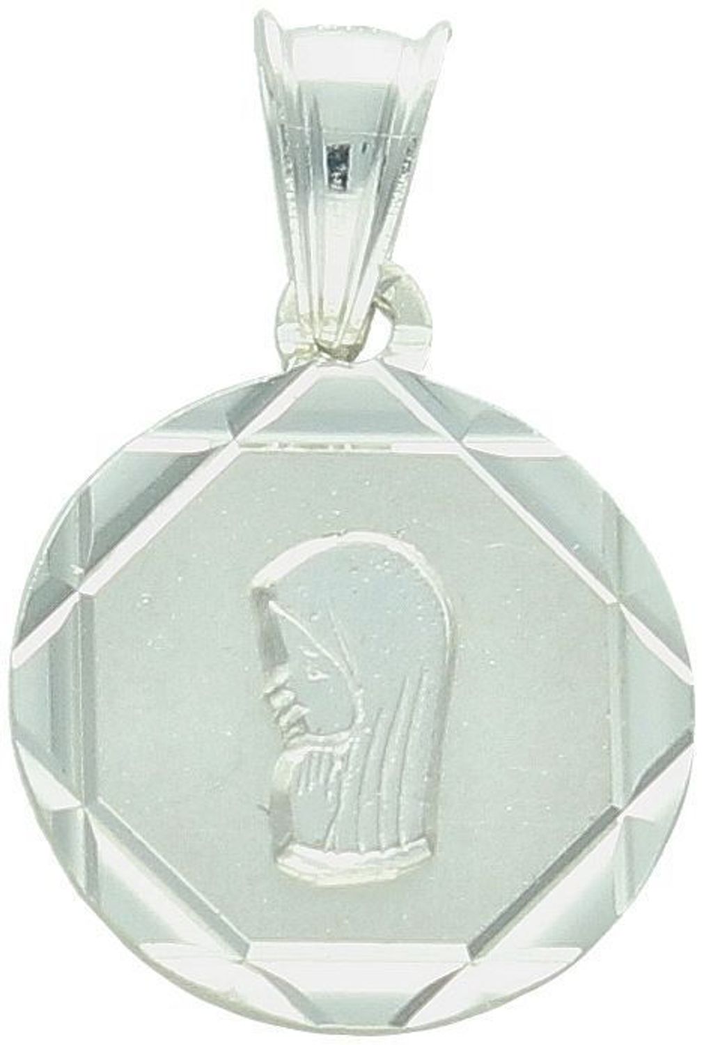 Srebrna zawieszka 925 z wizerunkiem Matki Boskiej na okrągłej blaszce. Wymiary 2,0x1,3 cm, waga 1,50 g. Klasyczna pamiątka religijna.1.jpg