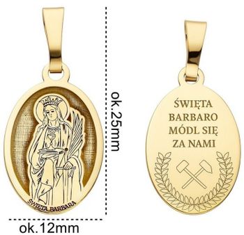 Srebrny pozłacany medalik Ag 925 z wizerunkiem Św. Barbary, patronki górników, marynarzy i architektów. Wymiary 12 x 19 mm, waga 1,4 g, elegancki i symboliczny dodatek religijny.2.jpg