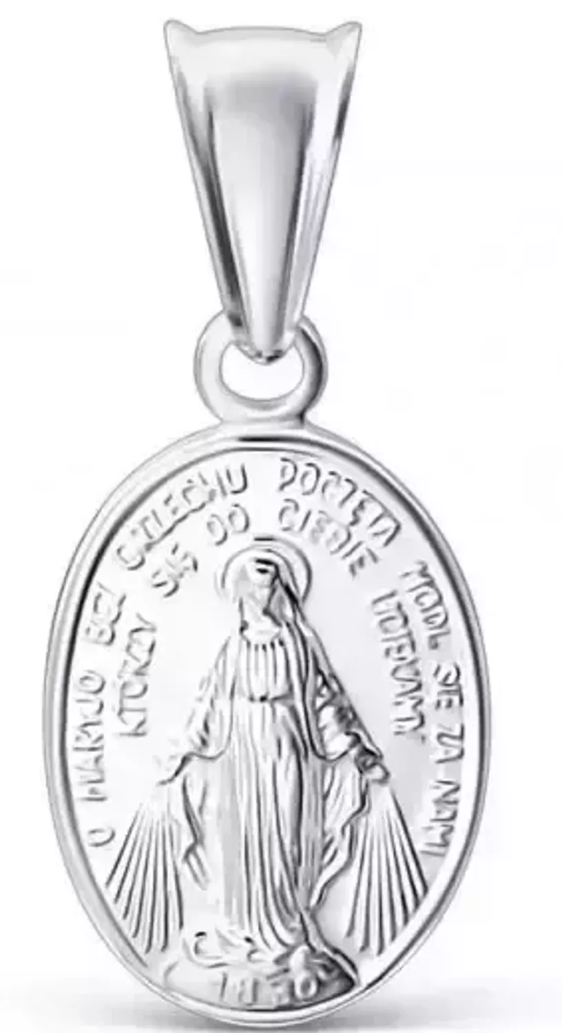 Srebrny medalik owalny dwustronny Matka Boska Cudowna DIA-ZAW-MDMD1515R-925. Dwustronny medalik święty. Medalik srebrny z Matką Boską Cudowną. Medalik srebrny dwustronny. Medalik srebrny na komunię. Medalik srebrny na prezent..webp