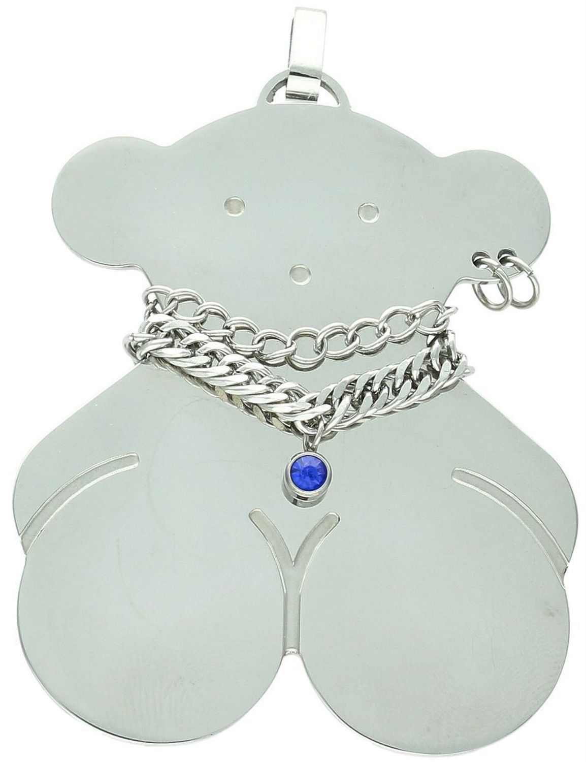 Oryginalna zawieszka damska w kształcie misia z niebieską cyrkonią. Wykonana ze stali, idealna na prezent. Zobacz kolekcję zawieszek Tuos – piękno i trwałość w jednym!1.jpg