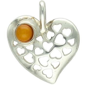 Subtelna srebrna zawieszka próby 925 w kształcie ażurowego serduszka z naturalnym bursztynem. Delikatna, lekka i idealna na prezent.1.jpg