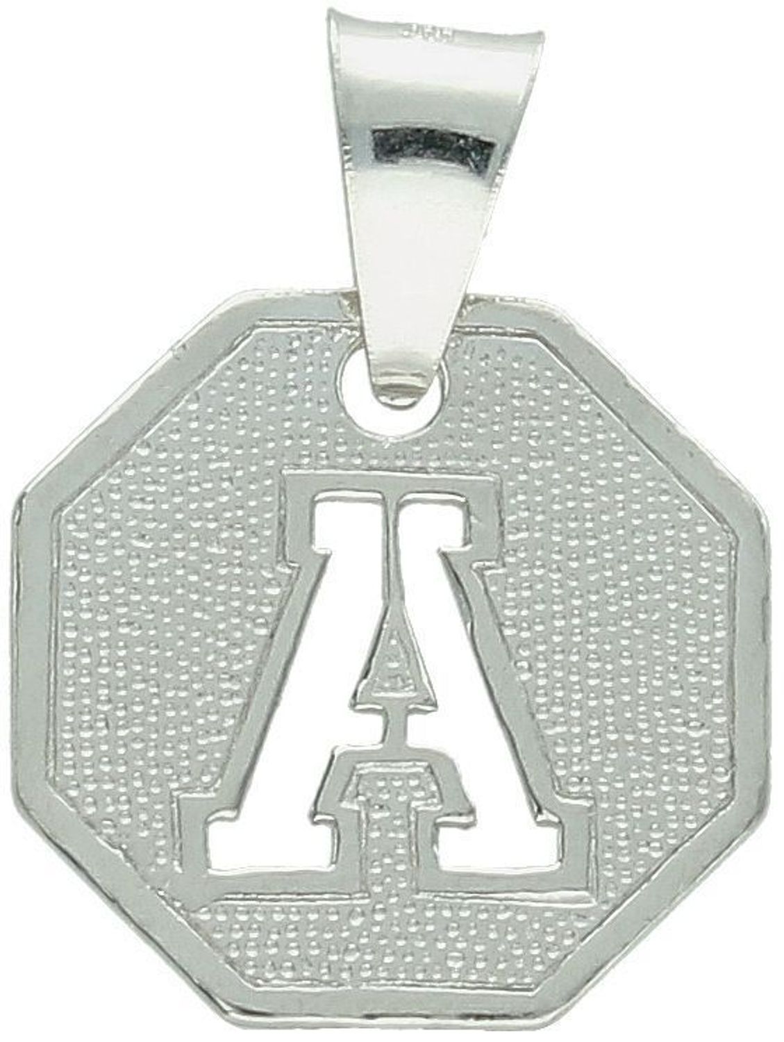 Zawieszka srebrna 925 z literką „A” na blaszce. Długość 2,0 cm, szerokość 1,5 cm, waga 1,65 g. Idealna na prezent i personalizację biżuterii.1.jpg