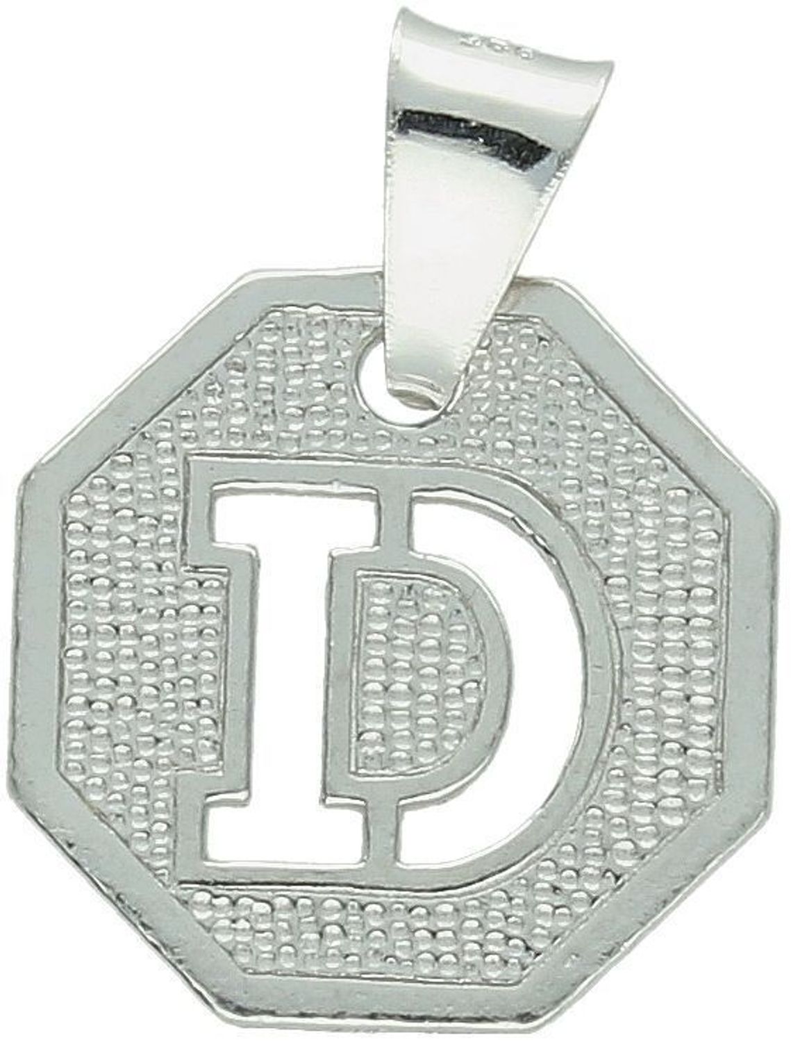 Srebrna zawieszka z literką D na blaszce, próba 925, wymiary 2,0 x 1,5 cm, waga 1,84 g. Elegancki i osobisty dodatek, idealny na prezent. 1.jpg