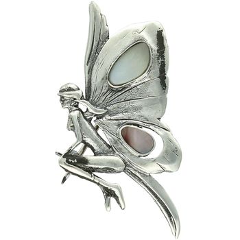 Elegancka srebrna broszka damska w kształcie wróżki, wykonana ze srebra próby 925 i zdobiona masą perłową. Lekka biżuteria o wadze 3,45 g, idealna na prezent.1.jpg