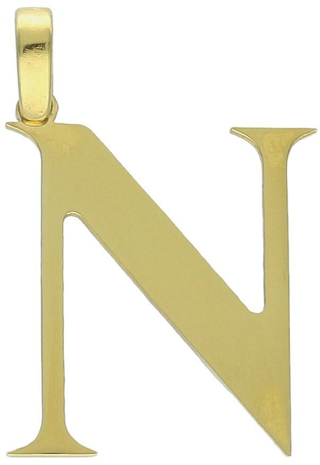 Zawieszka stalowa literka N pozłacana, DIA-ZAW-ZN10819-STAL Elegancka zawieszka w kształcie literki N, wykonana ze stali nierdzewnej i pozłacana, co zapewnia jej trwałość i wyjątkowy wygląd. 1.jpg